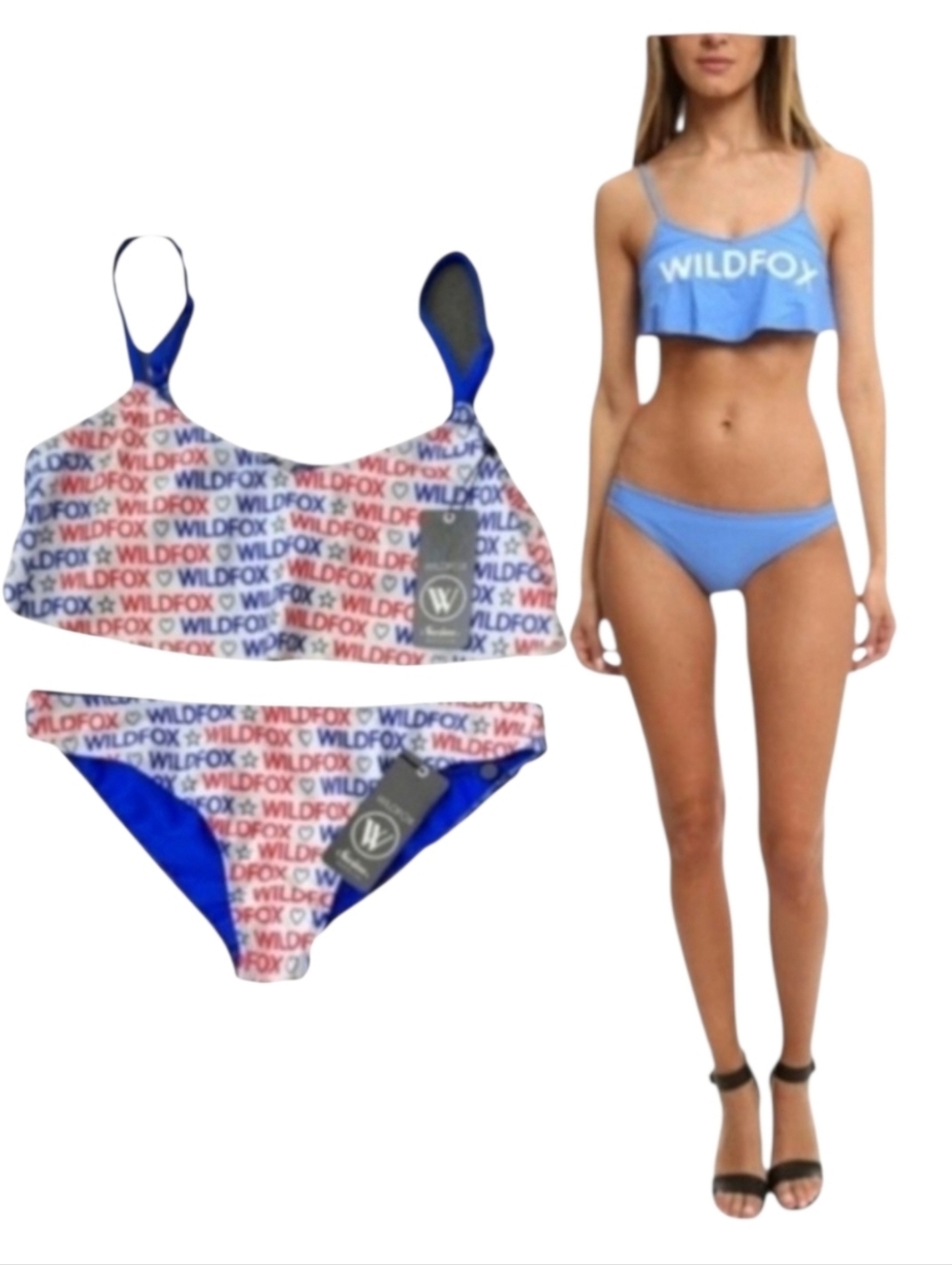 WILDFOX Patriotic Logo Bikini Set Red White Blue USA 4th of July S